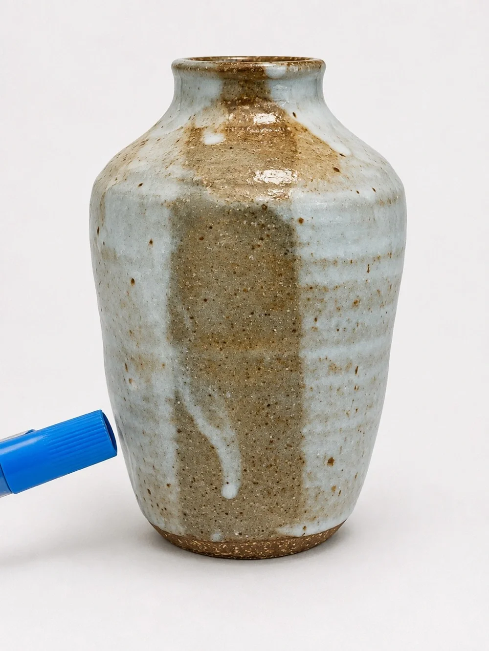 Studio Pottery Vase Blue Gray Speckled Glaze Rustic Artisan Stoneware